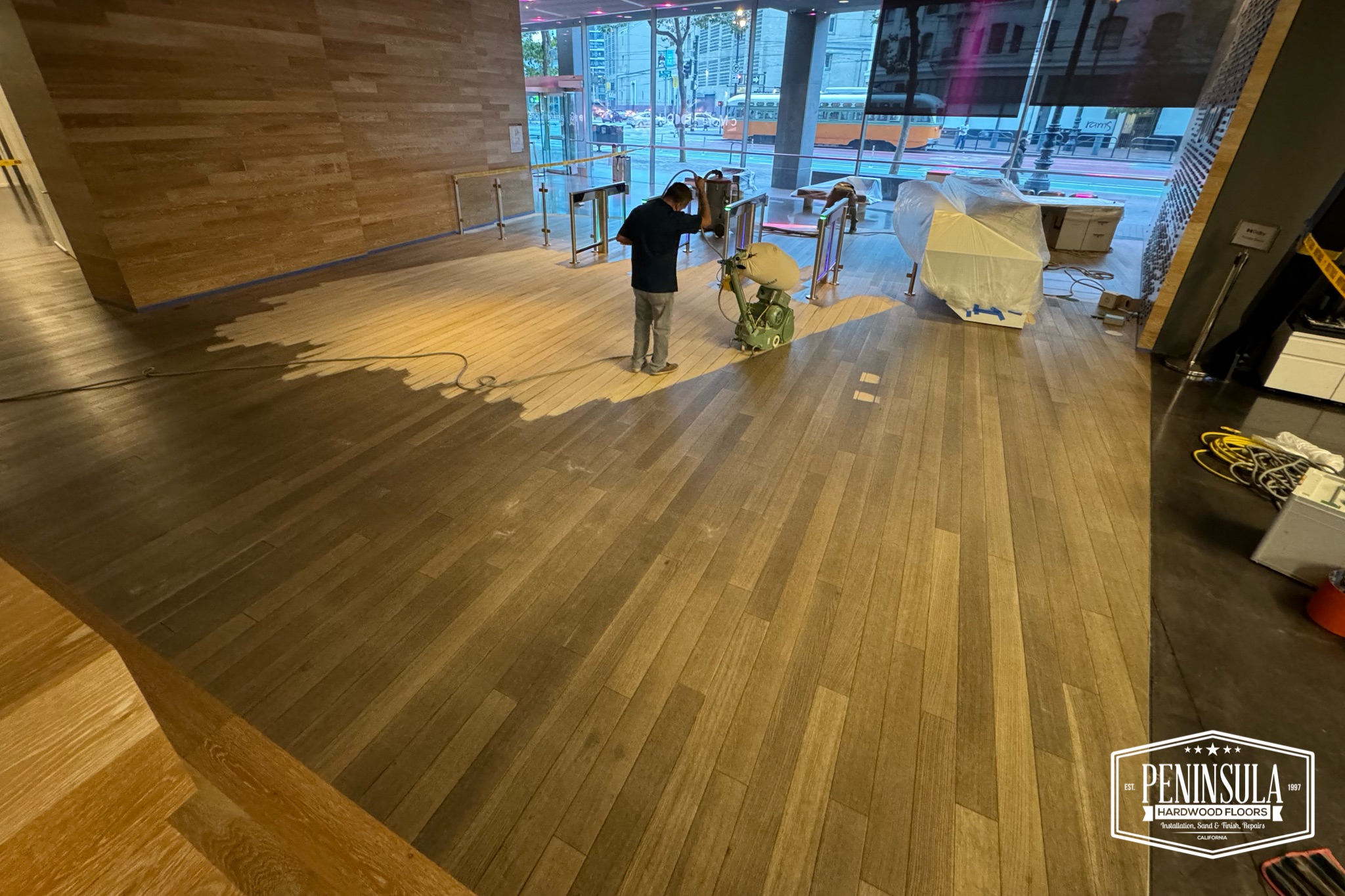 Commercial hardwood floor sanding and refinishing work