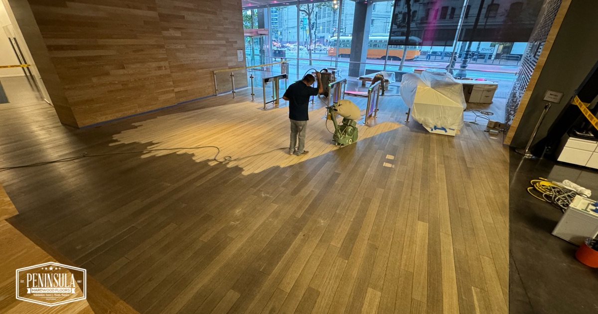 Dustless floor sanding in progress