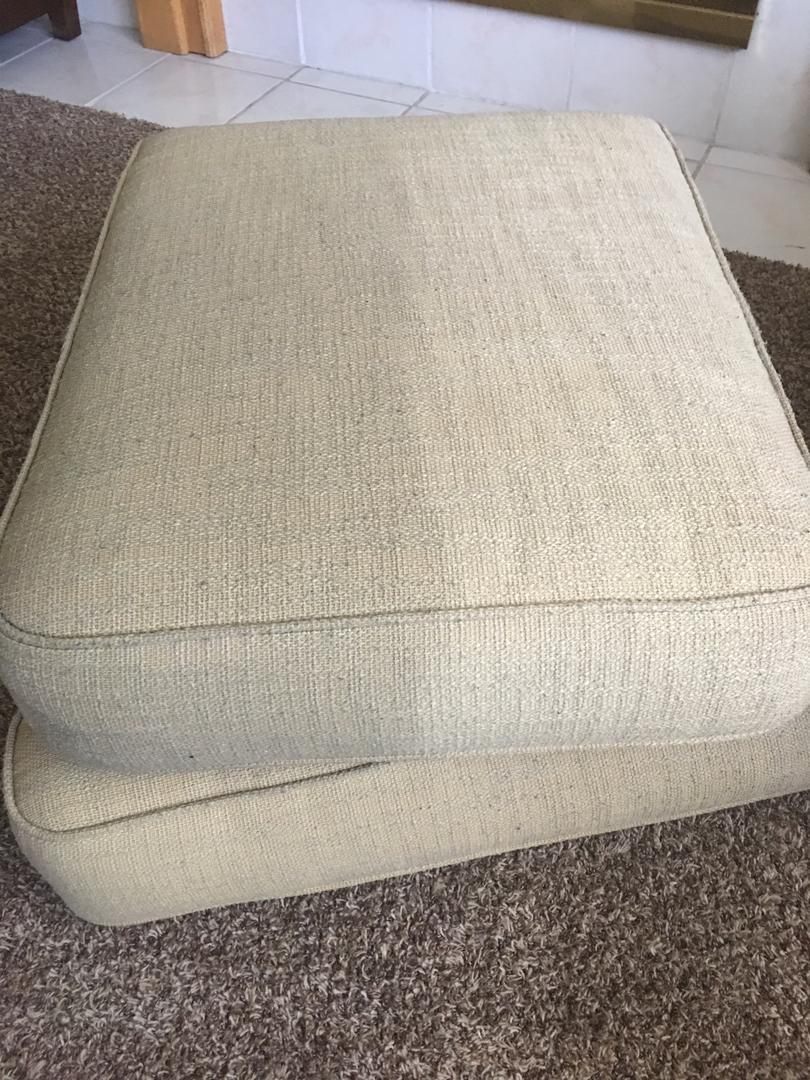 Professional upholstery cleaning - beige couch cushions and brown carpet