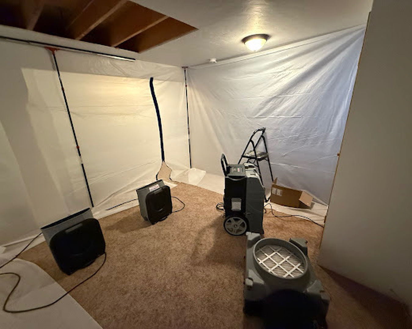 Burst pipe leak cleanup and structural drying