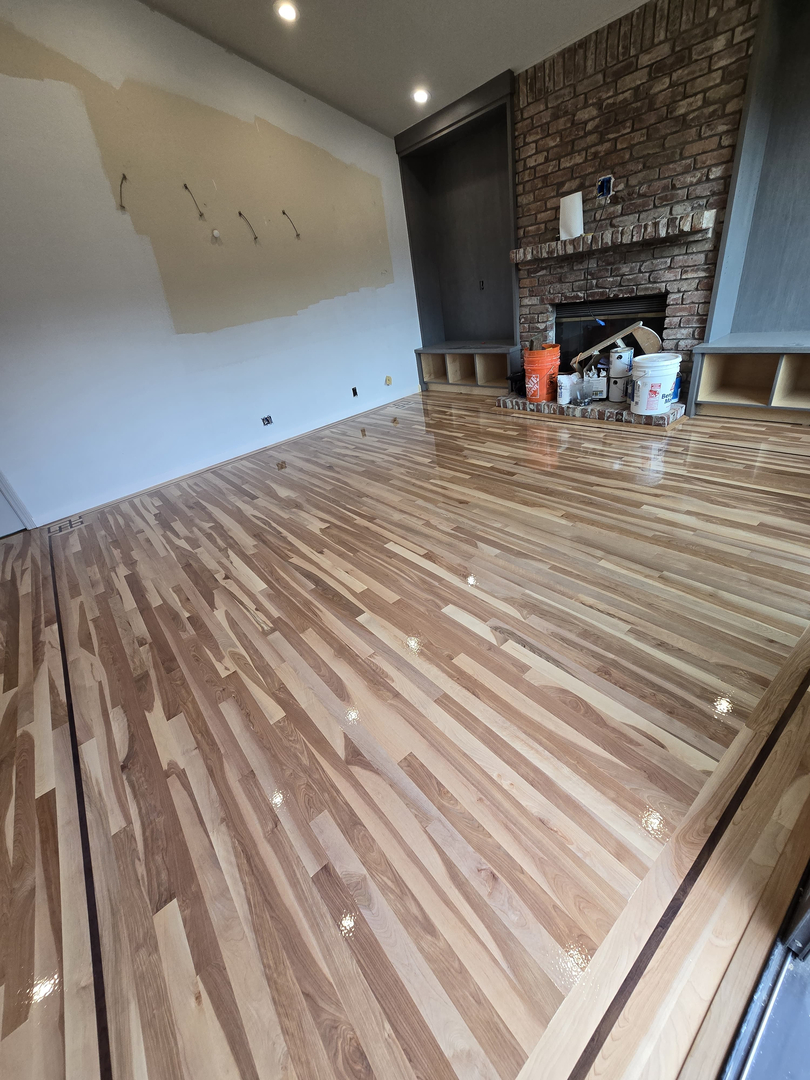 Restored oak hardwood flooring with custom finish